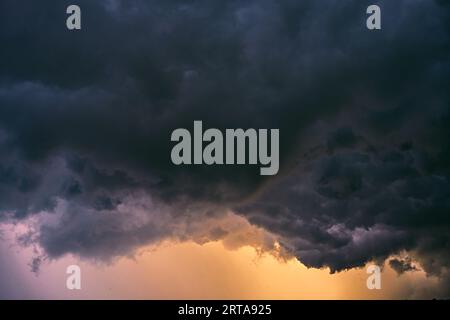 Dramatic rainy sky and dark clouds. Stock Photo