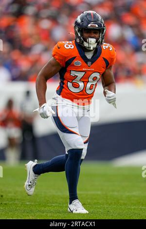 Denver Broncos safety Devon Key (38) makes a tackle against the Los Angeles  Rams of an NFL football game Saturday, Aug 26, 2023, in Denver. (AP  Photo/Bart Young Stock Photo - Alamy