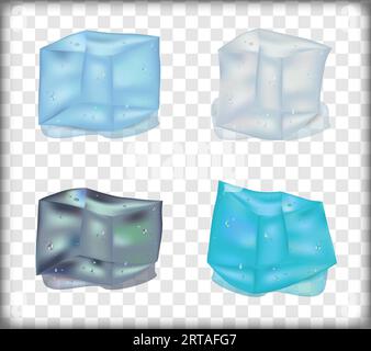 Set of vector illustrations of melting realistic style colourful ice cubes Stock Vector