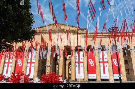 Decoration of Rustaveli avenue in Tbilisi for Independence Day of Georgia Stock Photo