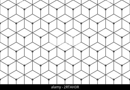 Isometric cube grid seamless pattern. Line isometric grid. Cubic hexagon texture. Rhombus mesh background. Geometric squared pattern. Vector Stock Vector