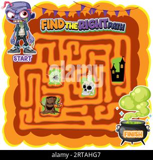 Maze game puzzle, Halloween cartoon labyrinth, vector kids and children ...