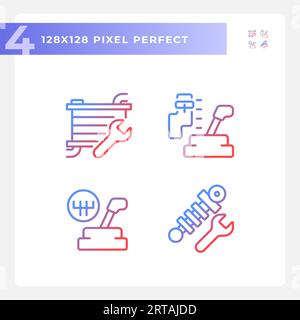 Pixel perfect car repair and service icons set Stock Vector