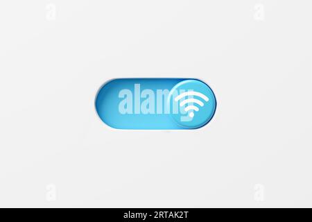 Wi-Fi on button. Wireless internet connection. On and off toggle switch button with wifi symbol. 3D render. Stock Photo