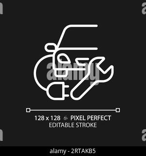 2D customizable thin line white electric car charging icon Stock Vector