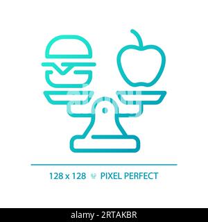 2D blue thin line gradient food on weight scale icon Stock Vector