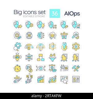 Editable multicolor big icons set for AI ops Stock Vector
