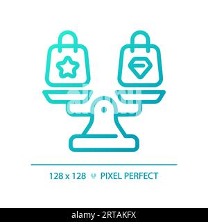 2D thin line gradient shopping bags on weight scale icon Stock Vector