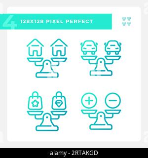2D blue gradient comparisons icons pack Stock Vector