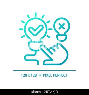 2D blue thin line gradient illuminated light bulb icon Stock Vector