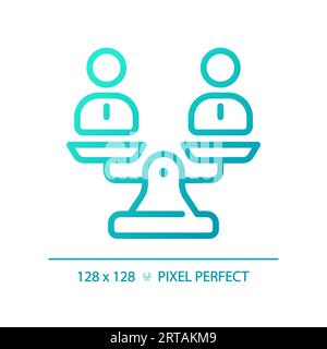 2D blue thin line gradient people on weight scale icon Stock Vector