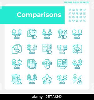 Blue gradient comparisons icons set Stock Vector