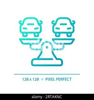 2D blue thin line gradient cars on weight scale icon Stock Vector