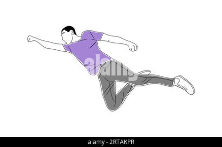 Young man flying, floating, jumping in the air. Stock Vector