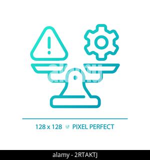 2D thin line gradient warning and gear on weight scale icon Stock Vector