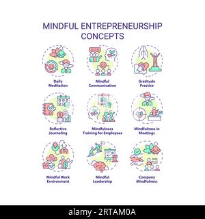 Editable colorful line icon set for mindful entrepreneurship Stock Vector