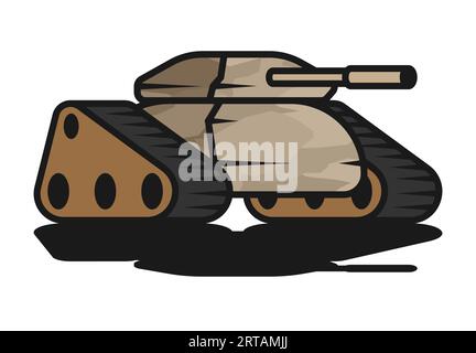 Military army track tank with sand camouflage coloring and long barrel for firing projectiles at enemy. Heavy self propelled artillery equipment. Cart Stock Vector