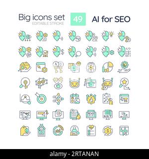Customizable multicolor icon set of AI for SEO Stock Vector