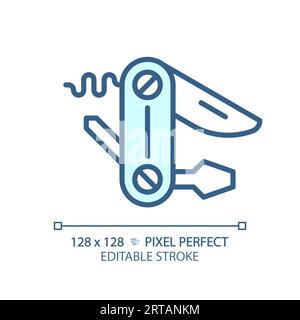 Customizable utility knife simple thin linear blue icon Stock Vector