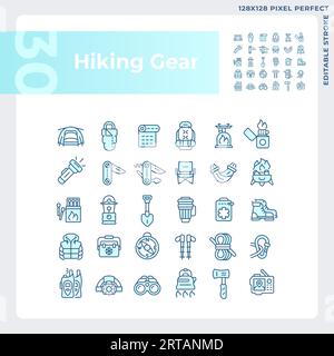 Editable pixel perfect hiking gear icons collection Stock Vector