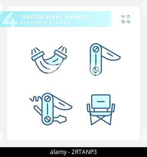 Pixel perfect hiking gear icons set Stock Vector