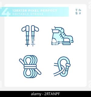 Pack of editable pixel perfect hiking gear thin line icons Stock Vector