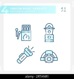 Set of 2D editable pixel perfect hiking gear icons Stock Vector