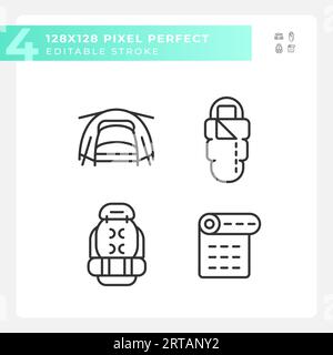 2D editable pixel perfect hiking gear line icons Stock Vector