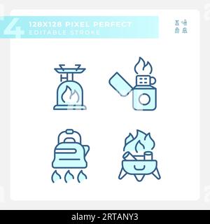 2D editable pixel perfect hiking gear icons set Stock Vector
