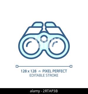 Customizable binoculars simple thin linear blue icon Stock Vector