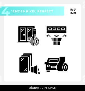 Pixel perfect soundproofing glyph style icons set Stock Vector