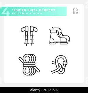 Pack of editable pixel perfect hiking gear thin line icons Stock Vector