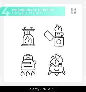 2D editable pixel perfect hiking gear icons set Stock Vector