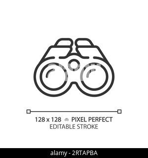 Customizable binoculars simple thin linear black icon Stock Vector