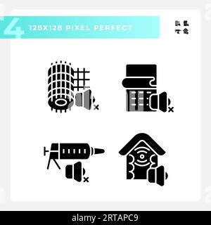 2D pixel perfect soundproofing icons set Stock Vector