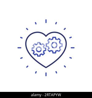 biotechnology line icon with heart and gears Stock Vector