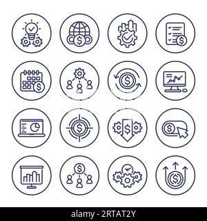 finance and business line icons set on white Stock Vector