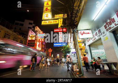 Bangkok, Thailand; 1st January 2023: Thanon Yaowarat Road at night in Bangkok's Chinatown. Stock Photo