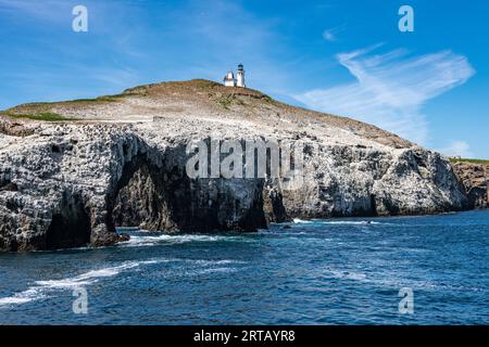 Views of Arch Rock on Anacapa Island from a boat in Channel Islands National Park Stock Photo