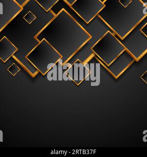 Black and bronze squares abstract geometric graphic design. Golden tech background. Vector illustration Stock Vector