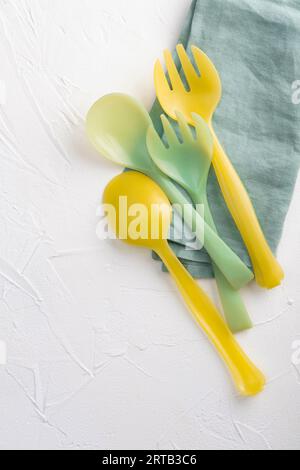 vintage salad cutlery, on napkins on white background Stock Photo
