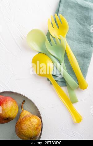 vintage salad cutlery, on napkins on white background Stock Photo