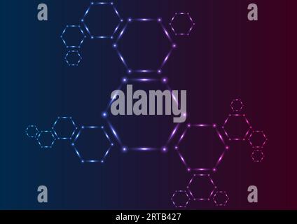 Dark blue and purple neon abstract hexagon molecules tech background. Vector medical technology design Stock Vector