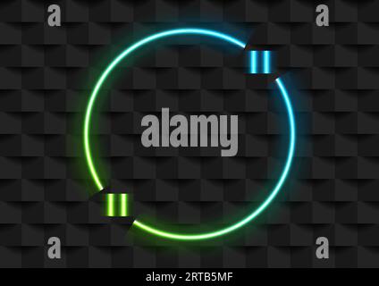 Quote speech bubble abstract laser neon circle frame background. Vector blue and green glowing design Stock Vector