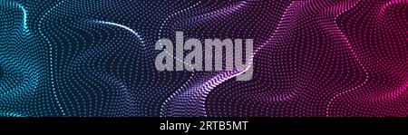 Futuristic refracted dotted lines waves abstract banner design. Blue purple technology background. Vector illustration Stock Vector