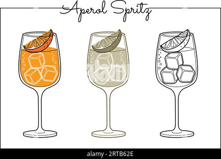 Vector alcohol drink line art illustration Aperol Spritz Stock Vector