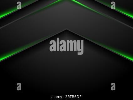 Abstract black arrows with green neon glowing light. Vector technology design Stock Vector