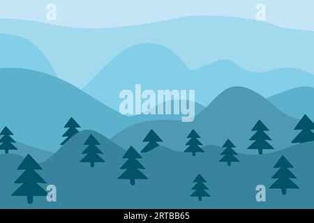Christmas Season background. Holiday Fairy tale winter landscape. There are fir trees on a blue background. Winter Flat Vector illustration for Banner Stock Vector