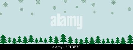 Winter Landscape with fir trees and snowflakes. Forest, park, alley. Silhouette vector Flat illustration with Copy space for text. Christmas template Stock Vector