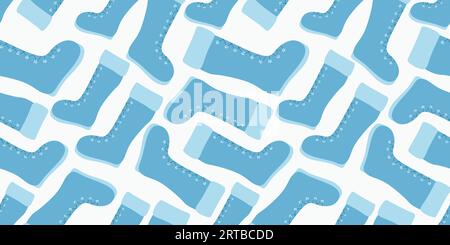 Winter boots with seamless pattern. Seasonal wear vector illustration. Hand drawn colored trendy vector illustration on white background. Stock Vector